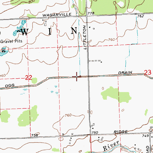 Topographic Map of Ogg Drain, MI