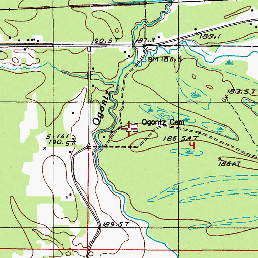 Topographic Map of Ogontz Cemetery, MI