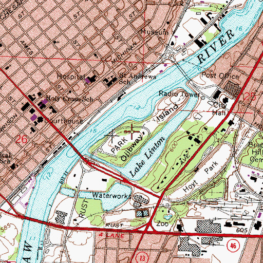 Topographic Map of Ojibway Island, MI