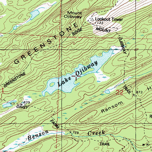 Topographic Map of Lake Ojibway, MI