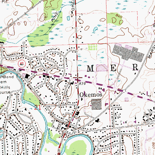 Topographic Map of Okemos, MI