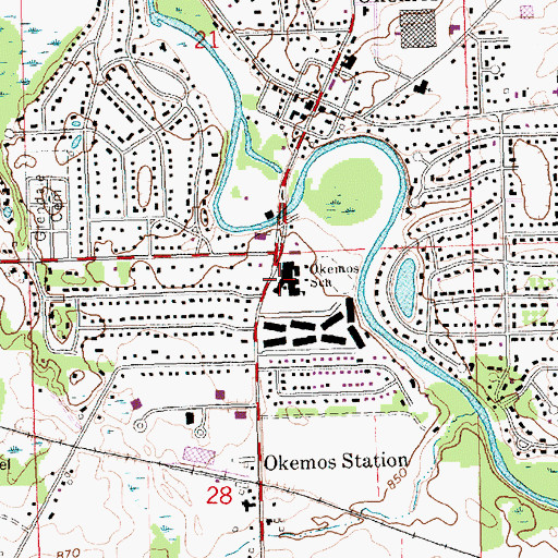 Topographic Map of Okemos Public Montessori at Central, MI
