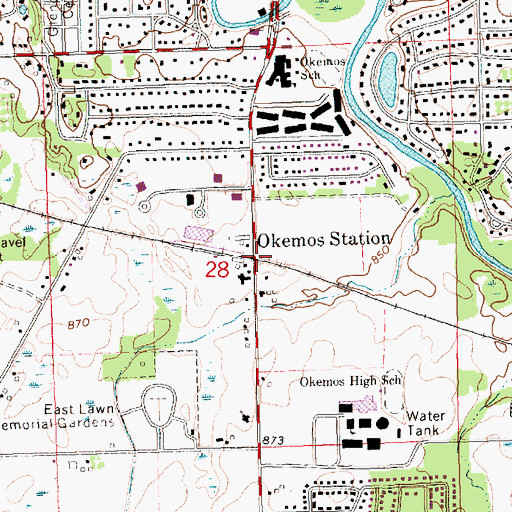 Topographic Map of Okemos Station, MI