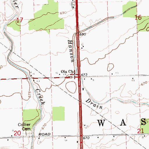 Topographic Map of Ola Church, MI