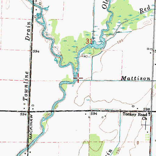 Topographic Map of Old Channel East Branch Au Gres River, MI