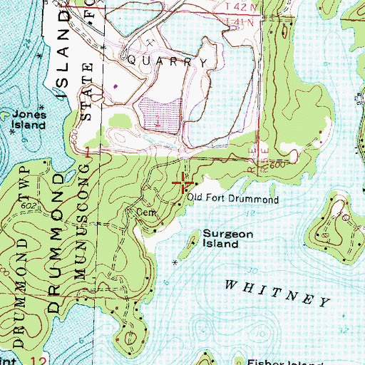 Topographic Map of Old Fort Drummond, MI