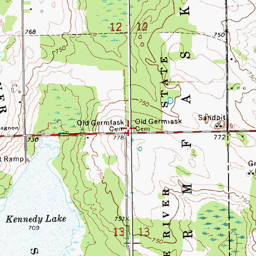 Topographic Map of Old Germfask Cemetery, MI