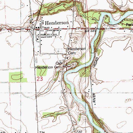 Topographic Map of Old Henderson Cemetery, MI