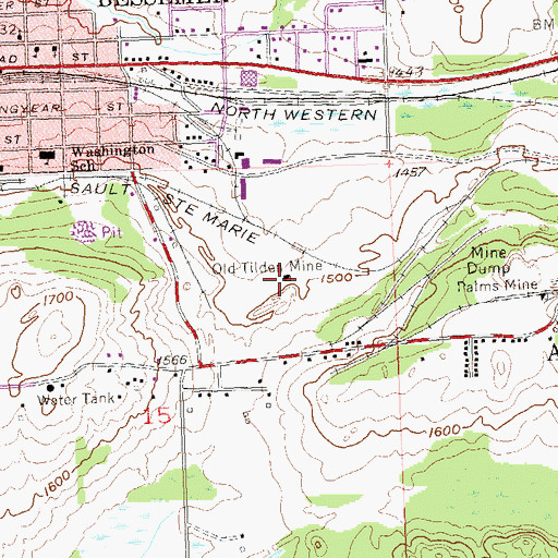 Topographic Map of Old Tilden Mine, MI