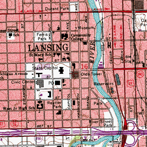 Topographic Map of Olds Tower, MI