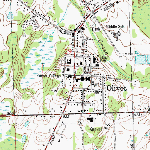 Topographic Map of Olivet, MI
