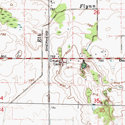 Topographic Map of Omard Cemetery, MI