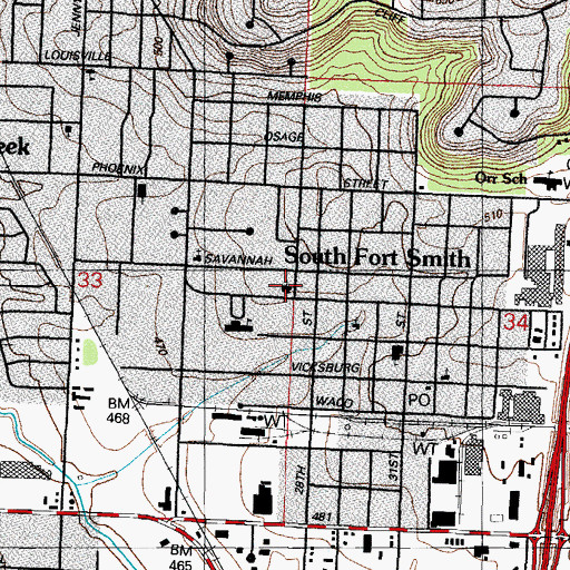 Topographic Map of South Fort Smith Freewill Baptist Church, AR