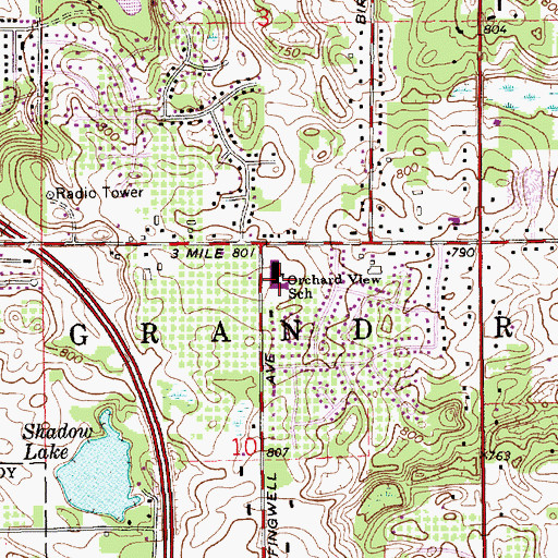 Topographic Map of Orchard View School, MI