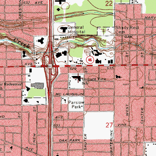 Topographic Map of Orchard View School, MI