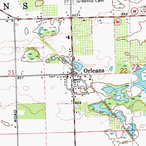 Topographic Map of Orleans, MI