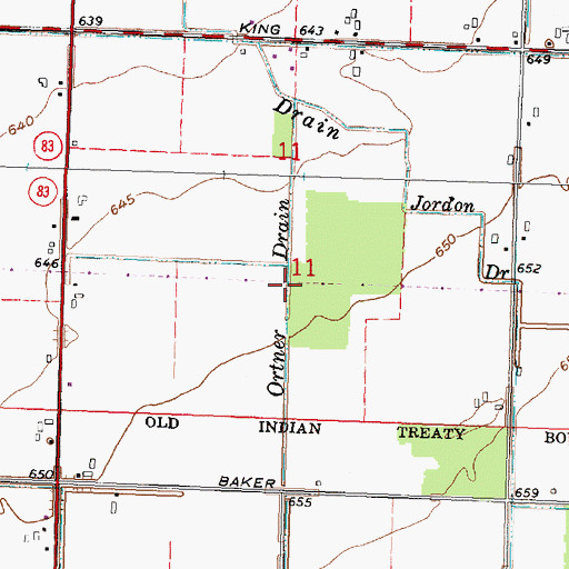 Topographic Map of Ortner Drain, MI