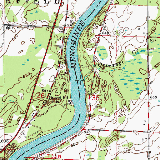 Topographic Map of Ostrango Creek, MI