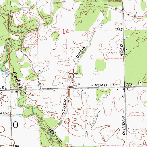 Topographic Map of Otgen Drain, MI