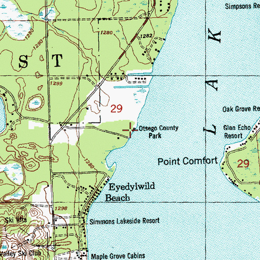 Topographic Map of Otsego County Park, MI