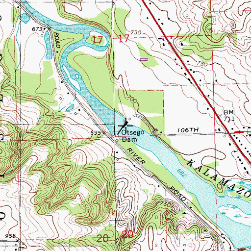 Topographic Map of Otsego Dam, MI