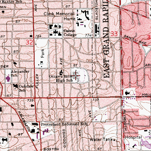 Topographic Map of Madison Middle School, MI