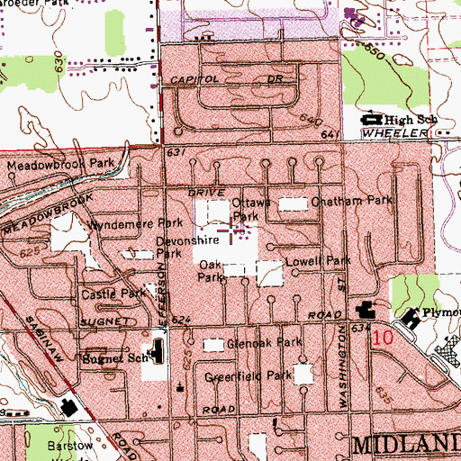 Topographic Map of Ottawa Park, MI