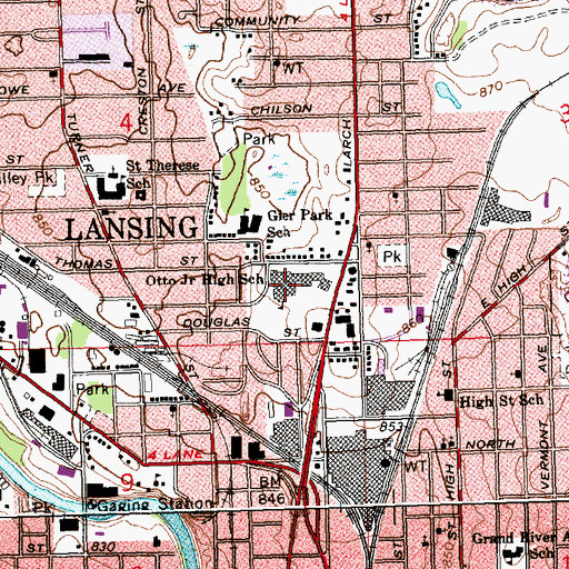 Topographic Map of Otto Middle School, MI