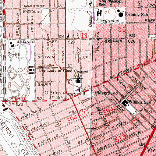 Topographic Map of Our Lady of Good Counsel School, MI