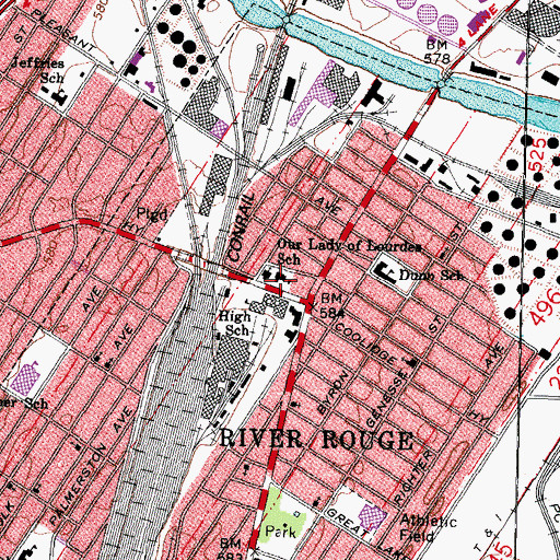 Topographic Map of Our Lady of Lourdes School, MI