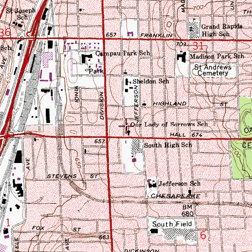 Topographic Map of Our Lady of Sorrows School, MI