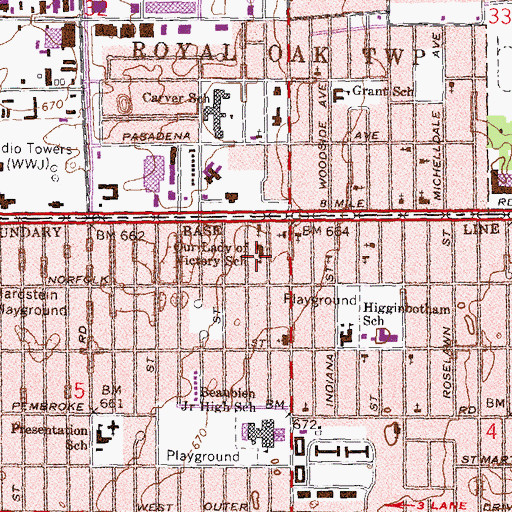 Topographic Map of Our Lady of Victory School, MI