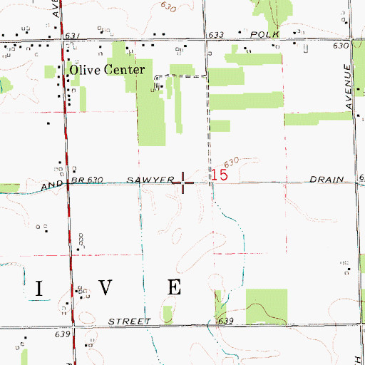 Topographic Map of Ovens and Sawyer Drain, MI