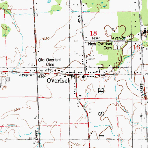 Topographic Map of Overisel, MI