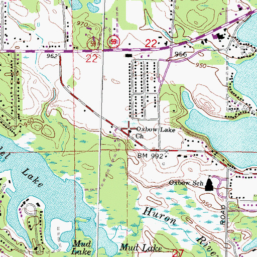 Topographic Map of Oxbow Lake Church, MI