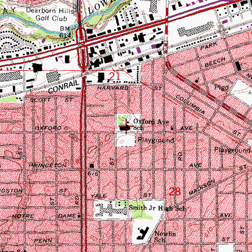 Topographic Map of Oxford Avenue School, MI
