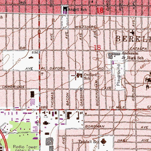 Topographic Map of Oxford School, MI