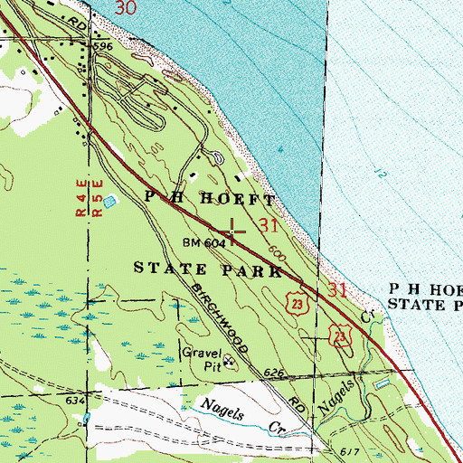 Topographic Map of P H Hoeft State Park, MI