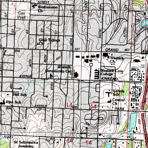 Topographic Map of West Arkansas Gym, AR