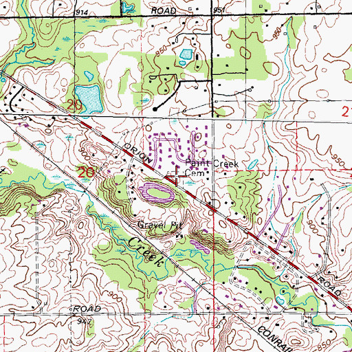 Topographic Map of Paint Creek Cemetery, MI