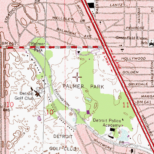 Topographic Map of Palmer Park, MI