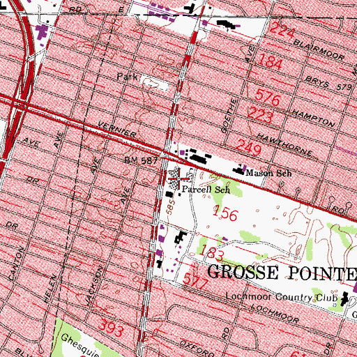 Topographic Map of Parcell School, MI