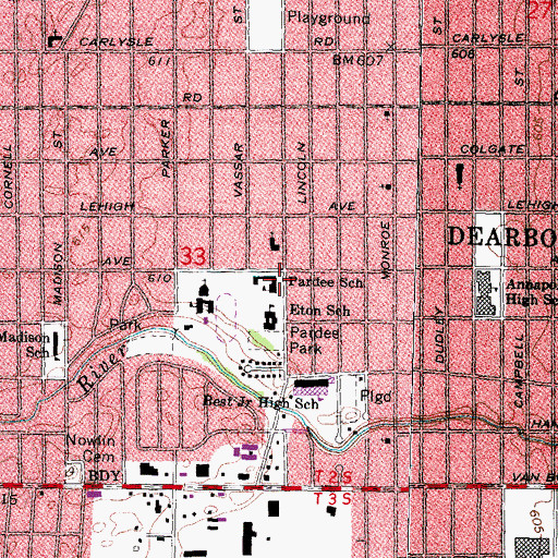Topographic Map of Pardee School, MI