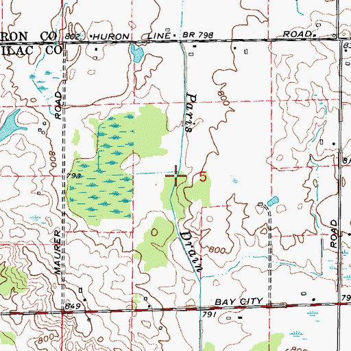 Topographic Map of Paris Drain, MI
