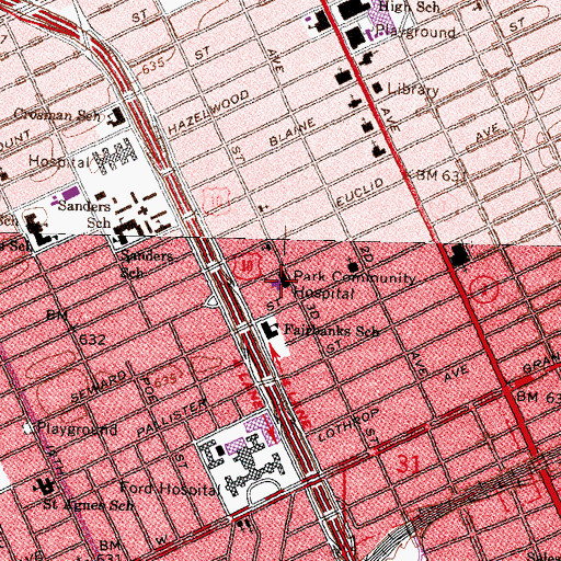 Topographic Map of Detroit Hope Hospital, MI