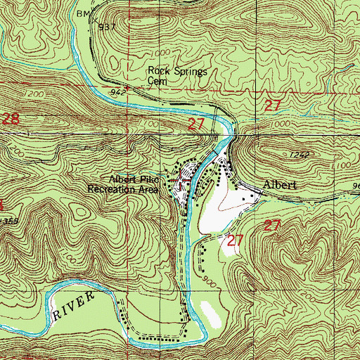 Topographic Map of Albert Pike Recreation Area, AR