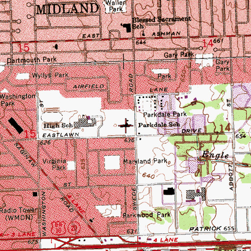 Topographic Map of Parkdale School, MI