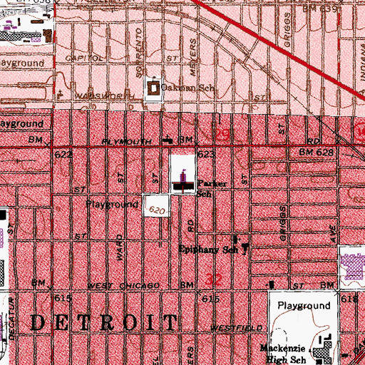 Topographic Map of Parker School, MI