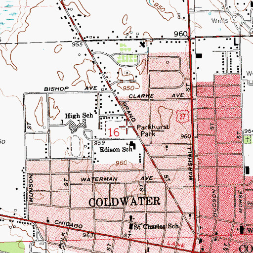 Topographic Map of Parkhurst Park, MI
