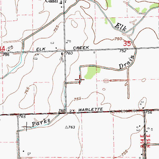 Topographic Map of Parks Drain, MI